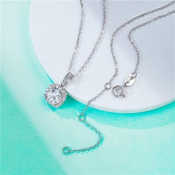 Certified 18k White Gold 1.0ct Diamond Cushion Pendant Necklace Anniversary - Picture 4 of 6